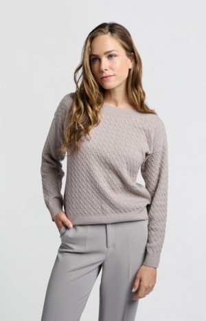 YAYA Soft with boat neck, long sleeves and cable detail Pullover Damen Braun | JOWNUTL-51