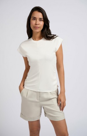 YAYA Top with round neck, cap sleeves and gathered seams Oberteile Damen Weiß | AKFGDZJ-74