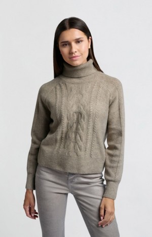 YAYA Turtleneck with cable pattern and long sleeves Pullover Damen Weiß | YCONRUI-82
