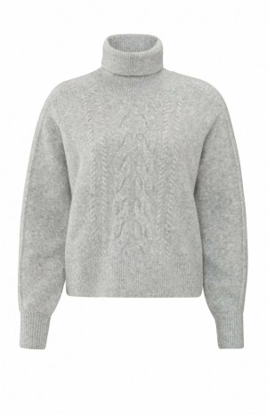 YAYA Turtleneck with cable pattern and long sleeves Pullover Damen Grau | NDJHBYF-46