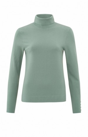 YAYA Turtleneck with long sleeves and button details Pullover Damen Grün | WEFLHGM-42