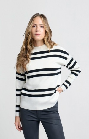 YAYA Turtleneck with wide stripes and long sleeves Pullover Damen Weiß | OPGLXAU-96