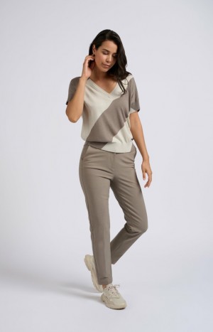 YAYA Woven chino with straight legs, side pockets and zipper Hosen Damen Grau | KOGLTYE-16