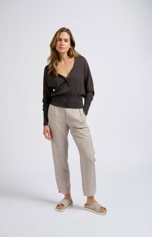 YAYA Woven elastic waist and animal print Hosen Damen Weiß | EFGPCLU-97