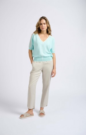 YAYA Woven elastic waist and straight legs Hosen Damen Grau | CKSNJRZ-05