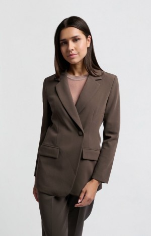 YAYA Woven fitted fit, button and pockets Blazer Damen Braun | NDPEGXW-30