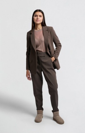 YAYA Woven high waist and straight legs Hosen Damen Braun | KTZNGAW-45