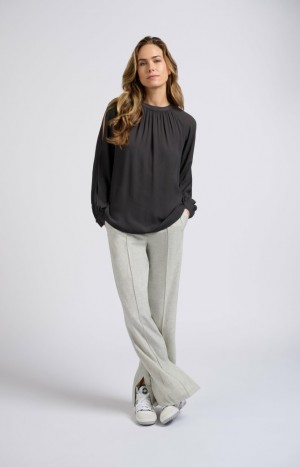 YAYA Woven melange wide legs Hosen Damen Weiß | RNDZJLV-02