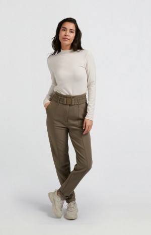 YAYA Woven pants with high waist and straight legs Hosen Damen Braun | SPUMCDK-51