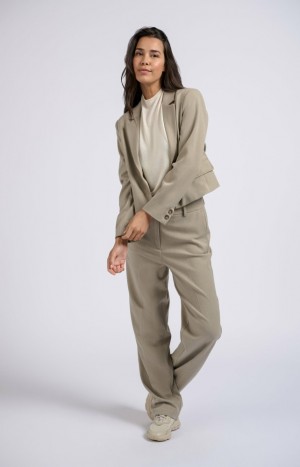 YAYA Woven pants with straight legs, pockets and belt loops Hosen Damen Weiß | WONUBPT-60