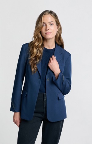 YAYA Woven pockets and button details on sleeves Blazer Damen Blau | SVMGDHI-24