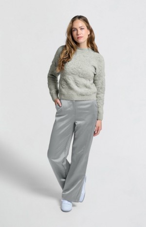 YAYA Woven satin wide legs and pockets Hosen Damen Grau | QBVUDSG-50