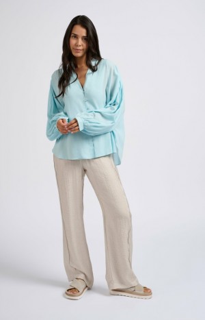 YAYA Woven wide leg drawstring in airy fit Hosen Damen Grau | OGAYBSZ-81