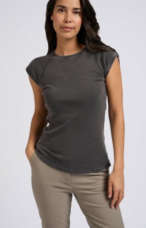 YAYA cap sleeves in a washed look T-shirts Damen Dunkelgrau | GYPQRLH-34