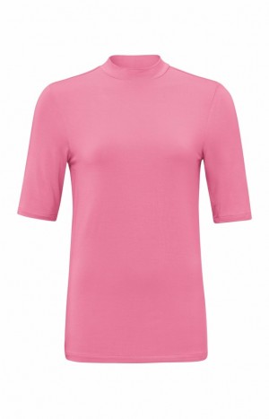 YAYA high neck and short sleeves in regular fit T-shirts Damen Rosa | RWQDCMF-14