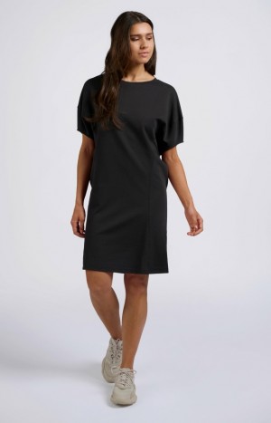 YAYA short wide sleeves, round neck and pleats Kleid Damen Dunkelgrau | TSBOLRC-87