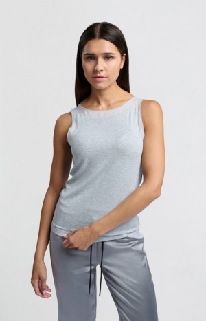 YAYA sleeveless top with mesh details Oberteile Damen Grau | JWSEYXF-52