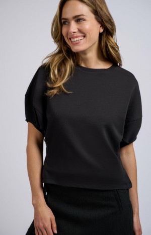 YAYA top with half puff sleeves and a round neck Oberteile Damen Dunkelgrau | FALHGNP-52