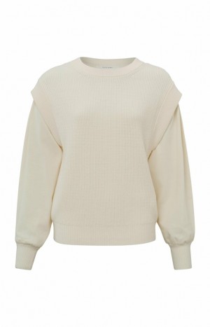 YAYA with a round neck, long jersey sleeves and rib detai Pullover Damen Weiß | VHZKAFS-70