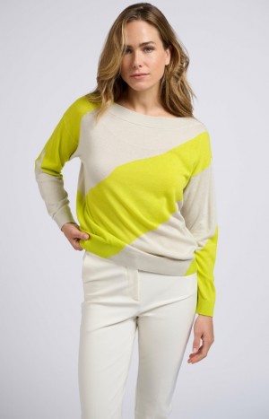 YAYA with diagonal wide stripe Pullover Damen Gelb | NOUALWB-43