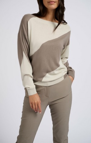 YAYA with diagonal wide stripe Pullover Damen Grau | GHRDCVP-82