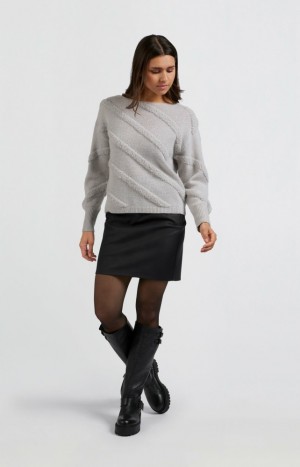 YAYA with round neck, long sleeves and diagonal details Pullover Damen Grau | ZSBYFCV-80