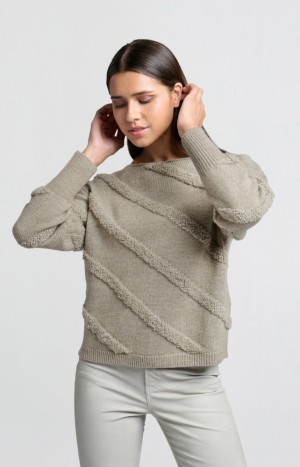 YAYA with round neck, long sleeves and diagonal details Pullover Damen Grau | AURDSJN-14