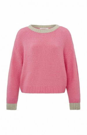YAYA with round neck, long sleeves and dropped shoulders Pullover Damen Rosa | LUBQVTA-52