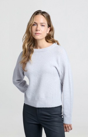 YAYA with round neck, long sleeves and rib detail Pullover Damen Grau | KRBYSAH-64